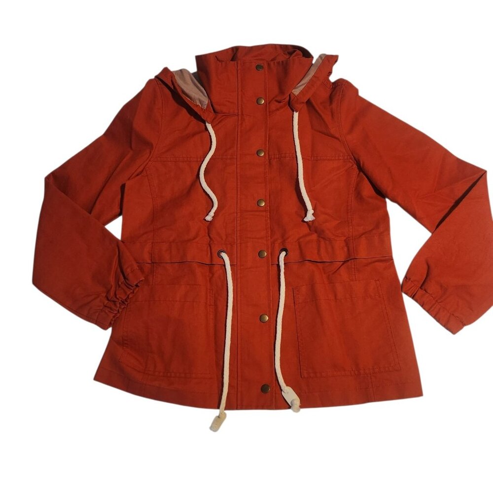 Ann Taylor LOFT Anorak‎ Utility Jacket Hooded Lined Red Womens Medium NEW NWT